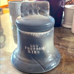 House of Webster Liberty Bell Gray Ceramic Jar vintage